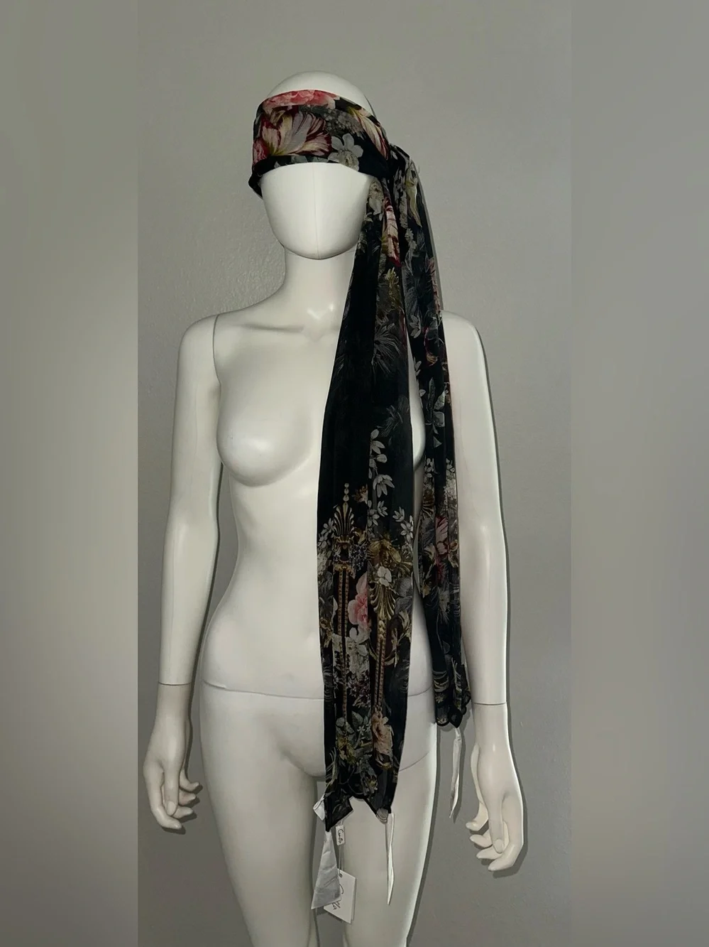 CAMILLA “A Night At The Opera” boho black floral silk long scarf shawl belt top